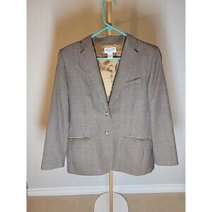 Petite Pendleton Blazer Jacket Women Sz 14 100% Virgin Wool Leather Accents